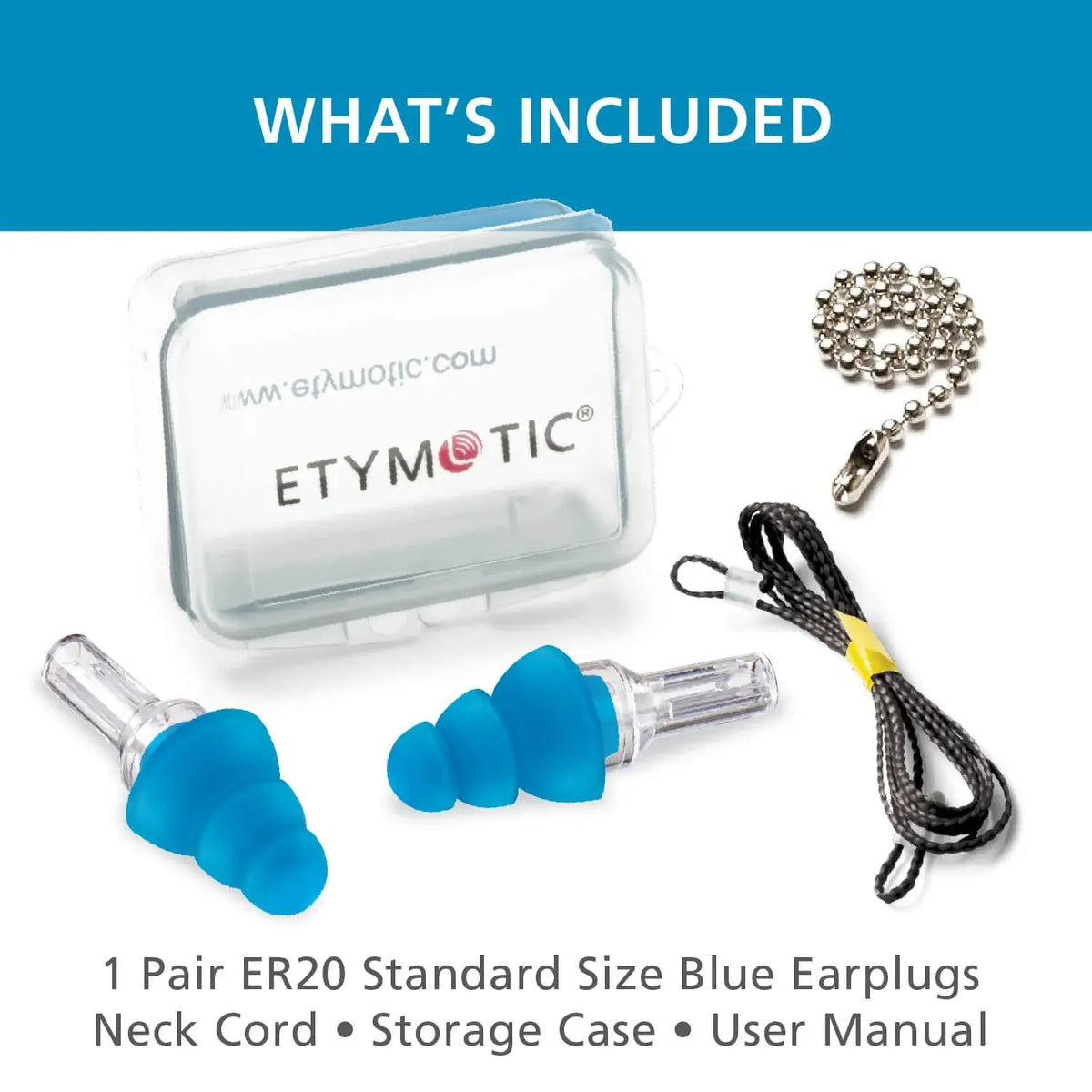 Etymotic ETY Plugs ER20 High Fidelity Earplugs (Standard) (Blue) Etymotic