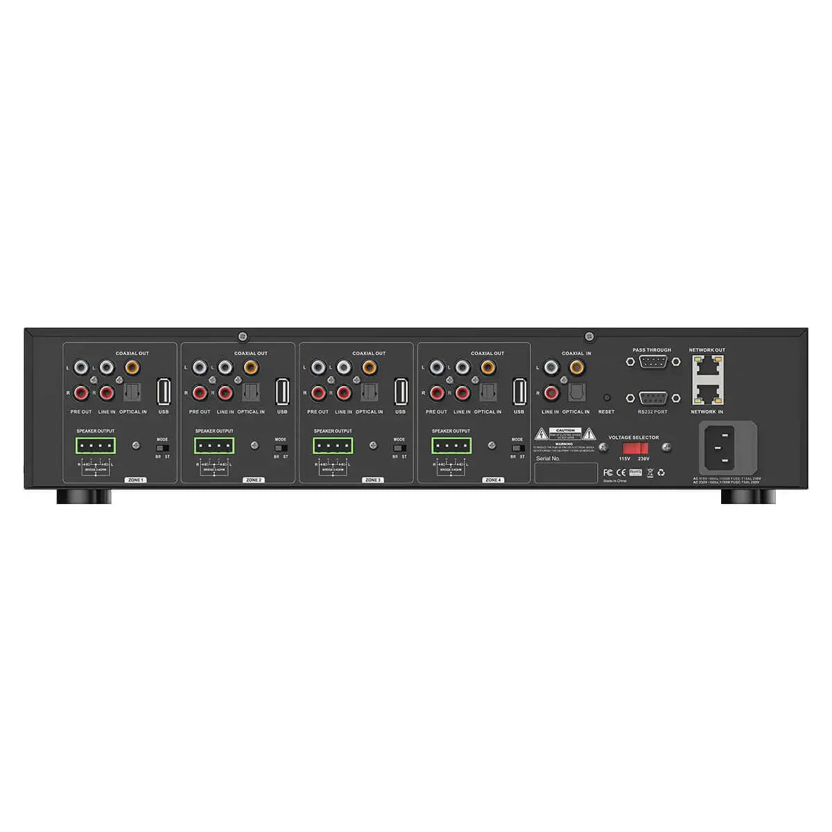 Specification Newest Firmware Version 4.6.519433.45 Streaming Protocol Spotify Connect, Tidal Connect, Airplay2, DLNA, UPnP, Qplay Power Input 115-230V AC 50/60Hz Network RJ45 Ethernet In RJ45 Ethernet Out Audio Input 4 Zone Audio I/O: Analog RCA(2Vrms) Digital Optical Input(PCM, Max 192kHz/24bit sample rate decode) Master Audio I/O: Analog RCA(2Vrms) Digital Optical Input(PCM, Max 192kHz/24bit sample rate decode) Coaxial Input(PCM, Max 192kHz/24bit sample rate decode)