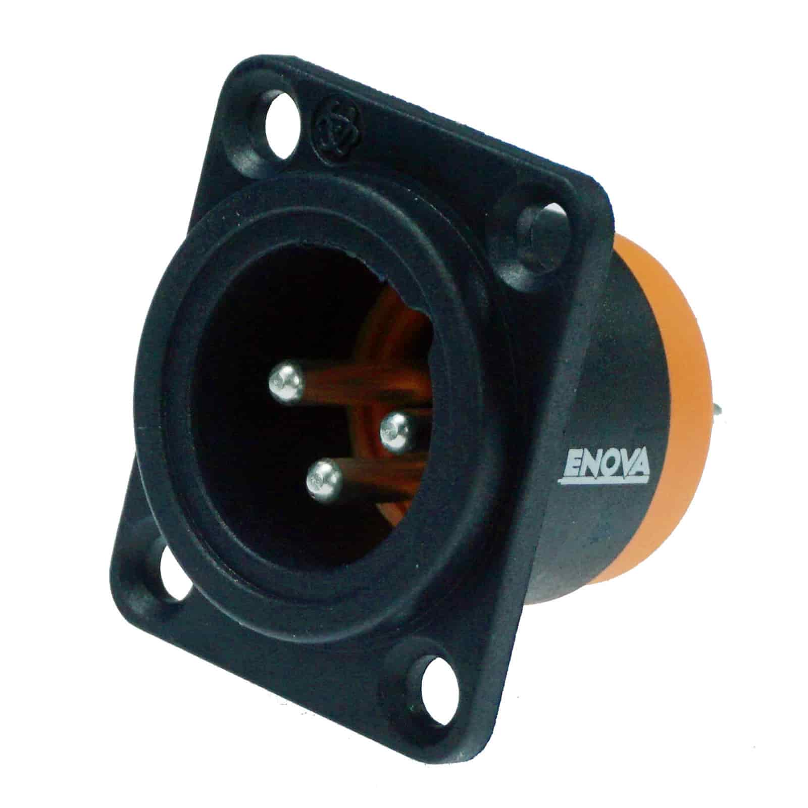 Enova XL13MB-W XLR chassis connector male 3-pin IP65 black plastic housing solder cups Enova