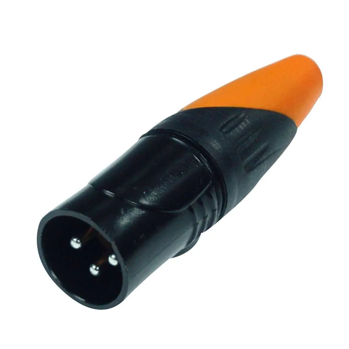 Enova XL23MB-W XLR cable connector male 3-pin IP65 black metal housing and orange boot solder cups Enova