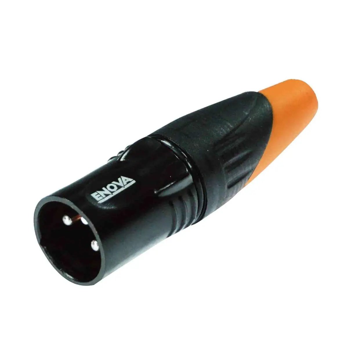 Enova XL23MB-W XLR cable connector male 3-pin IP65 black metal housing and orange boot solder cups Enova