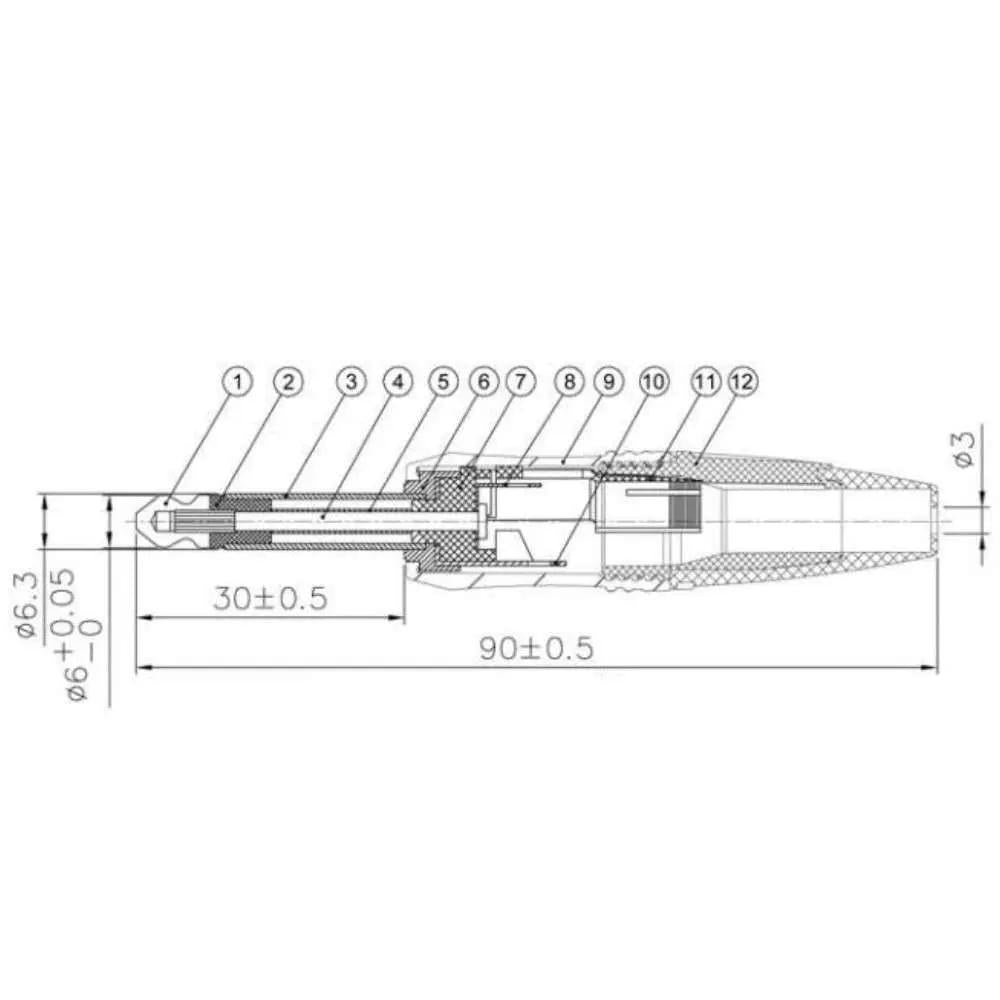 Enova PL22MB 1/4" plug 2 pole mono black housing and grey boot Enova