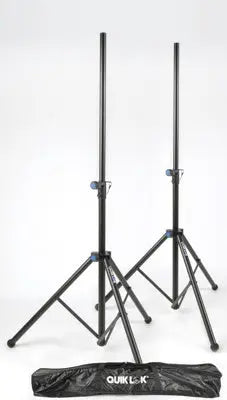 QuikLok SP180 BK Pair Aluminium tripod speaker stand with air-cushion system, inc nylon tote bag-Blk