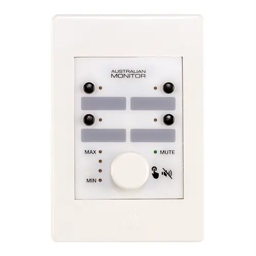 Australian Monitor 4 Button Wall Control Panel with Rotary Encoder White WP4R-W for the ZONEMIX Solution Australian Monitor