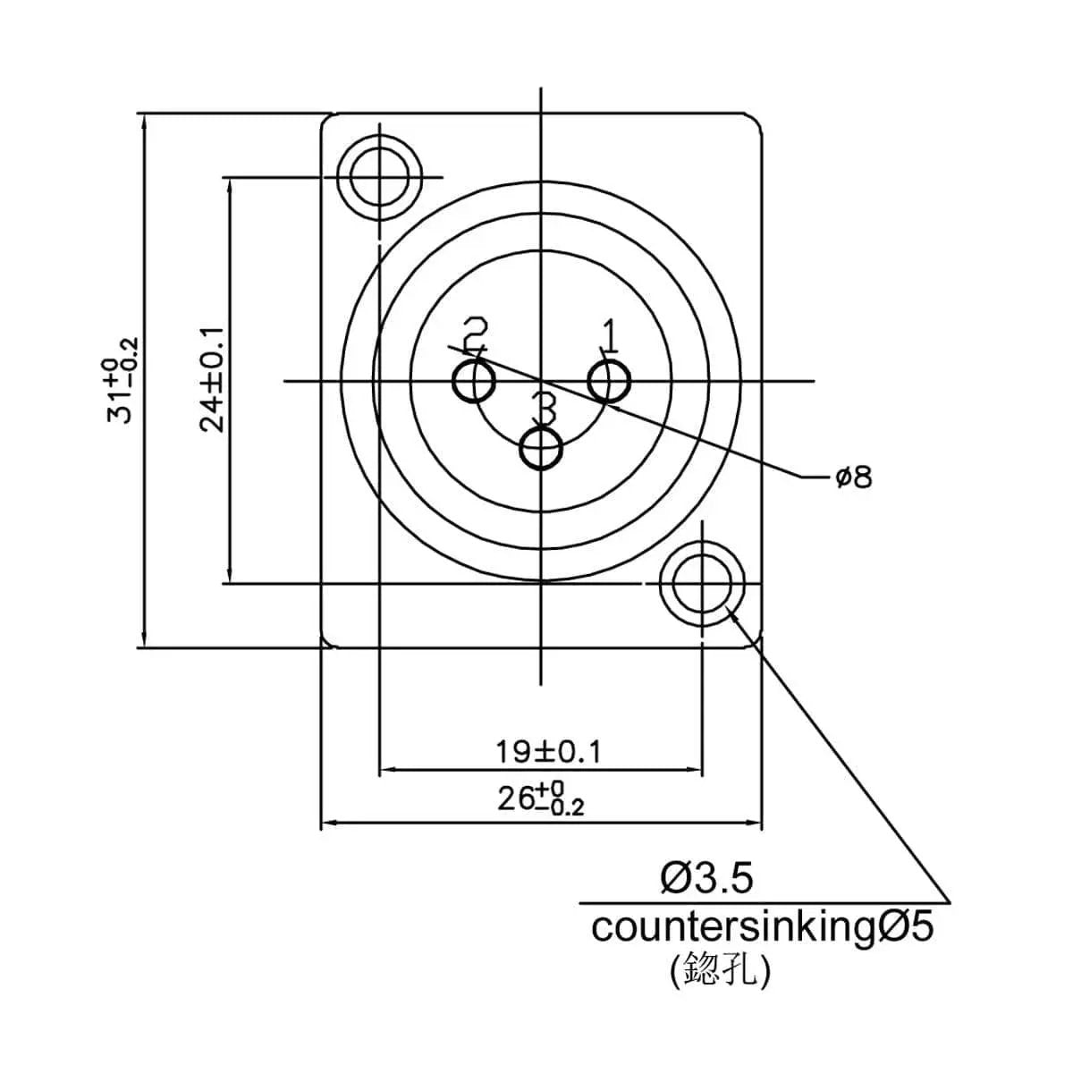 Enova XL13FB-W XLR chassis connector female 3-pin IP65 black plastic housing solder cups Enova