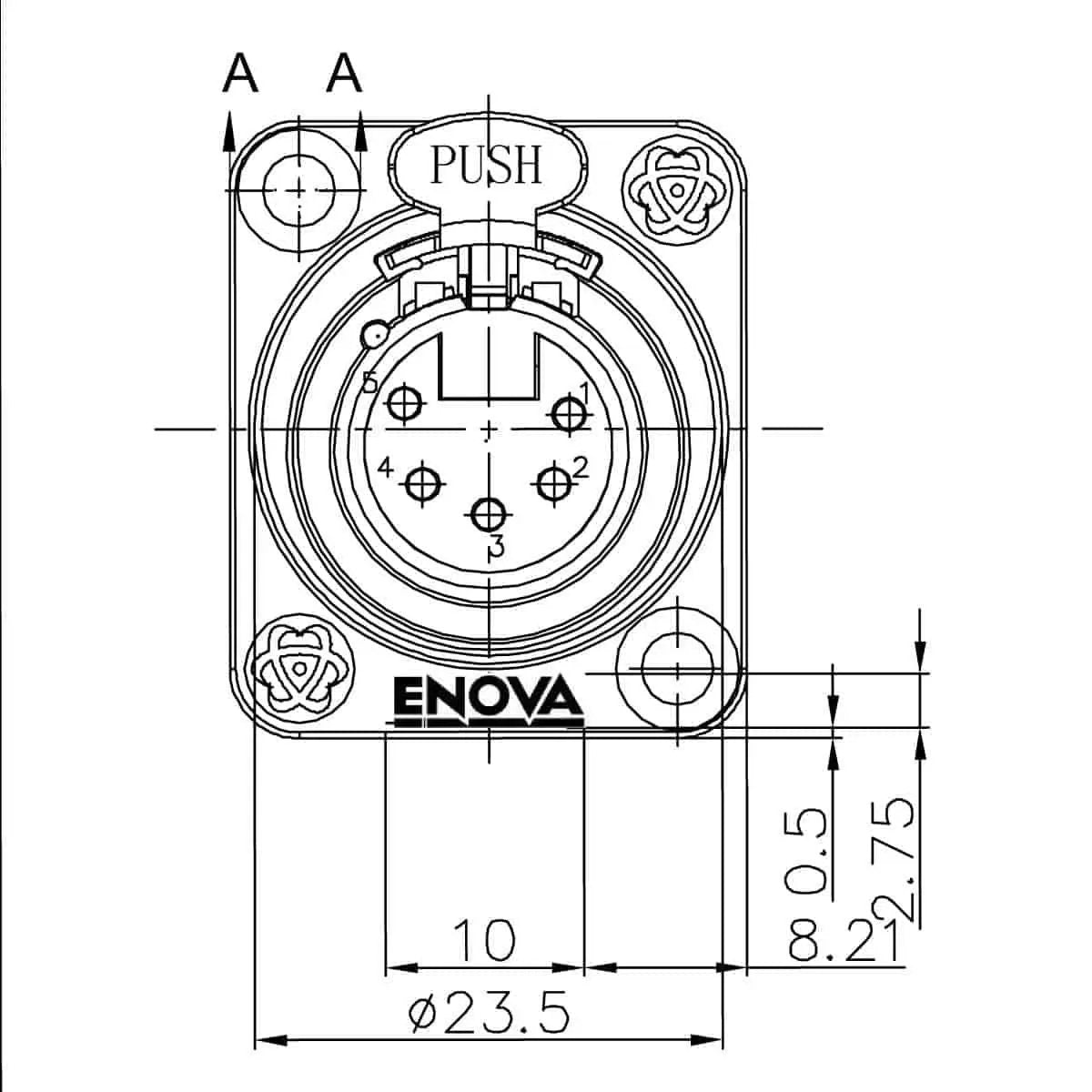 Enova XL15FB XLR chassis connector female 5-pin black metal housing solder cups Enova