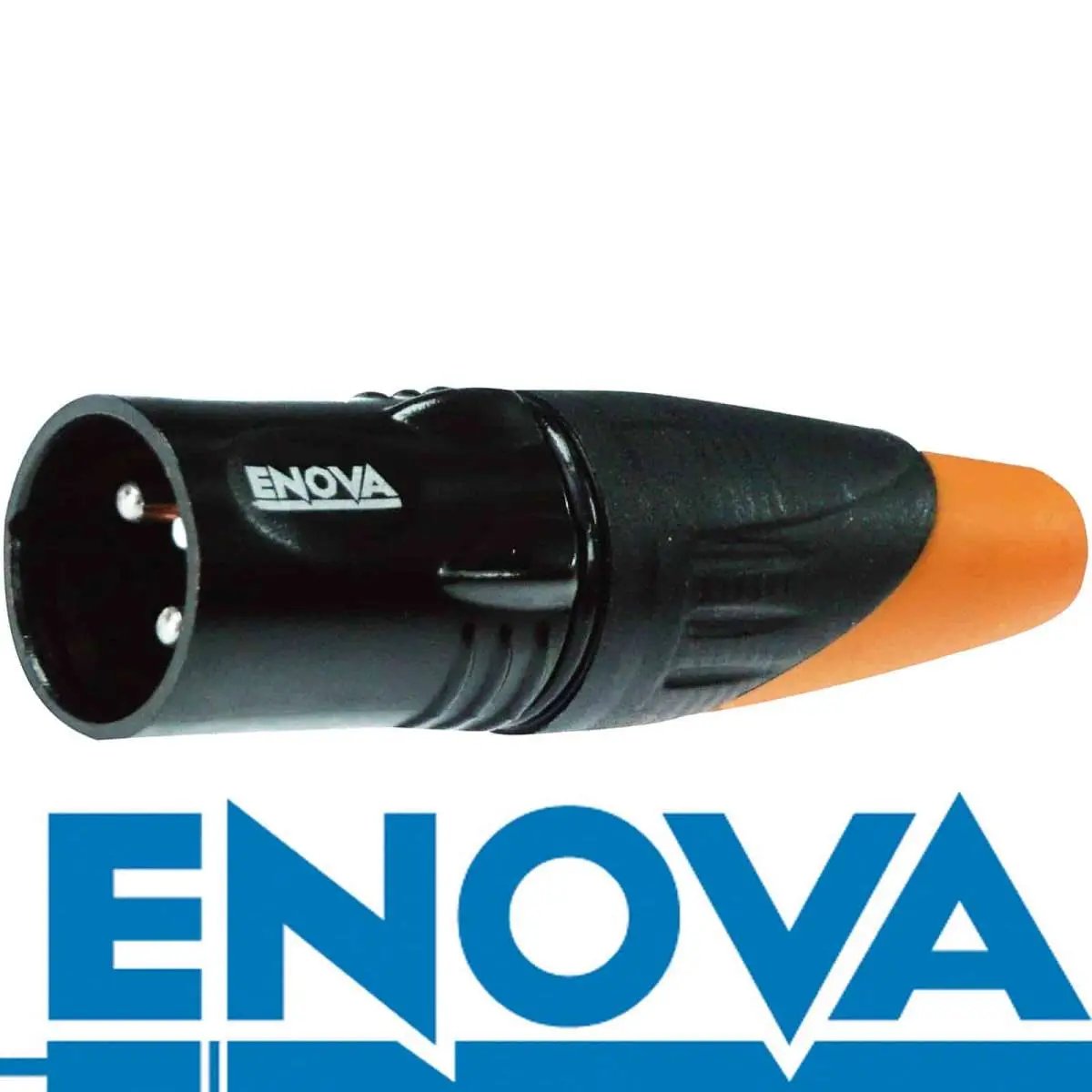 Enova XL23MB-W XLR cable connector male 3-pin IP65 black metal housing and orange boot solder cups Enova