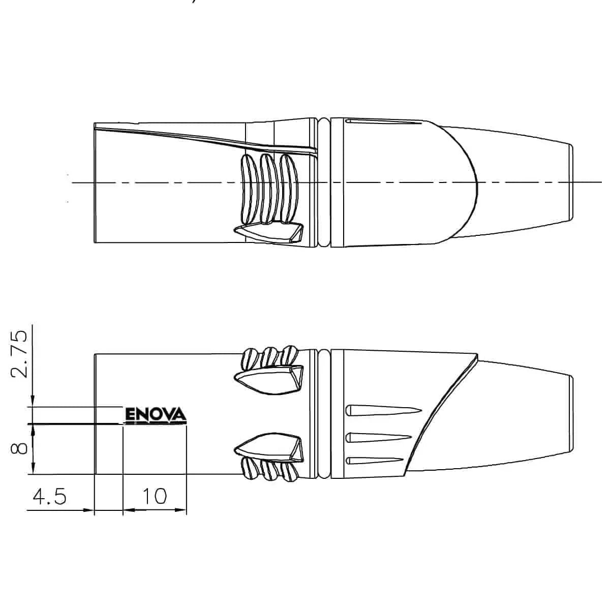 Enova XL25MB XLR cable connector male 5-pin black metal housing and grey boot solder cups Enova