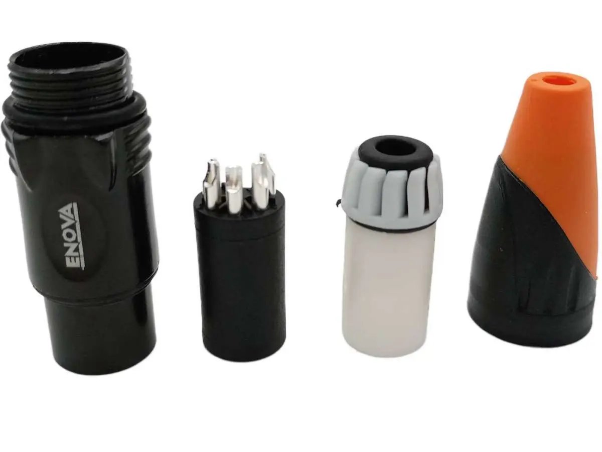 Enova XL23FB-W XLR cable connector female 3-pin IP65 black housing and orange boot solder cups Enova