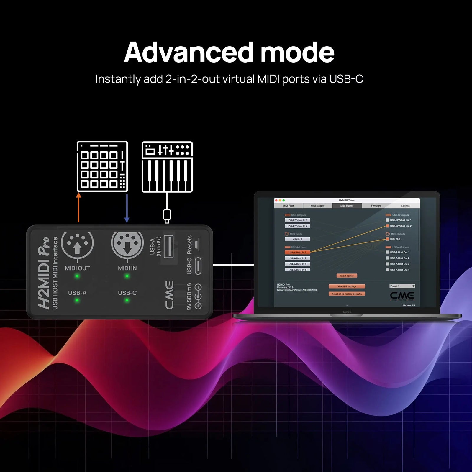 CME Pro H2MIDI Pro USB Host MIDI Interface MIDI Router + Filter + Mapper