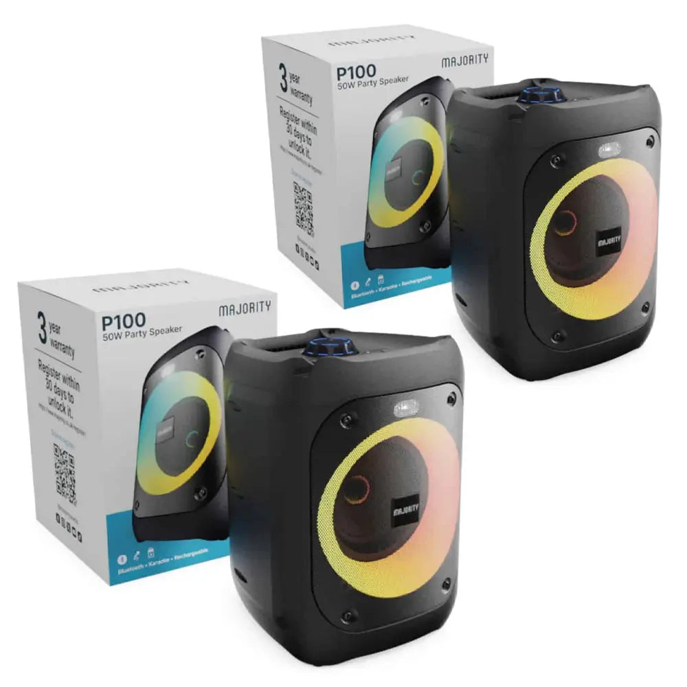 Majority PS100 - Bundled Party Speaker 40w Bluetooth Karaoke-DJ-Party-PA System - Black Majority