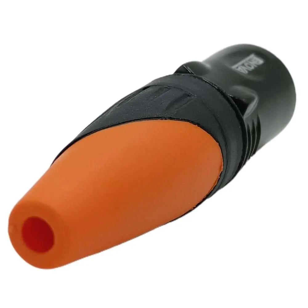 Enova XL23MB-W XLR cable connector male 3-pin IP65 black metal housing and orange boot solder cups Enova