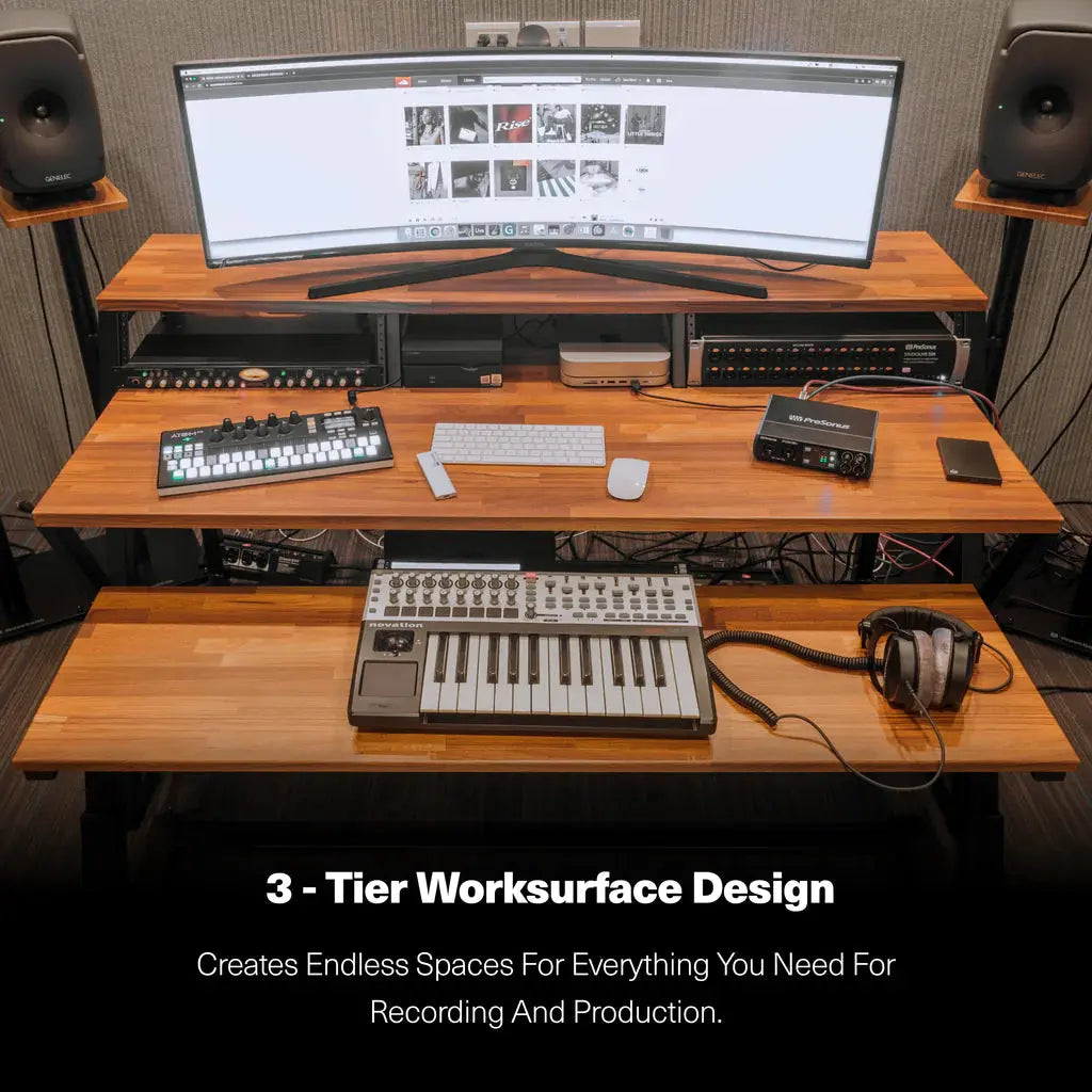 Wavebone HEADQUARTER™ Z Ergonomic Studio Workstation with Height-Adjustable Keyboard Trolley - Koala Audio