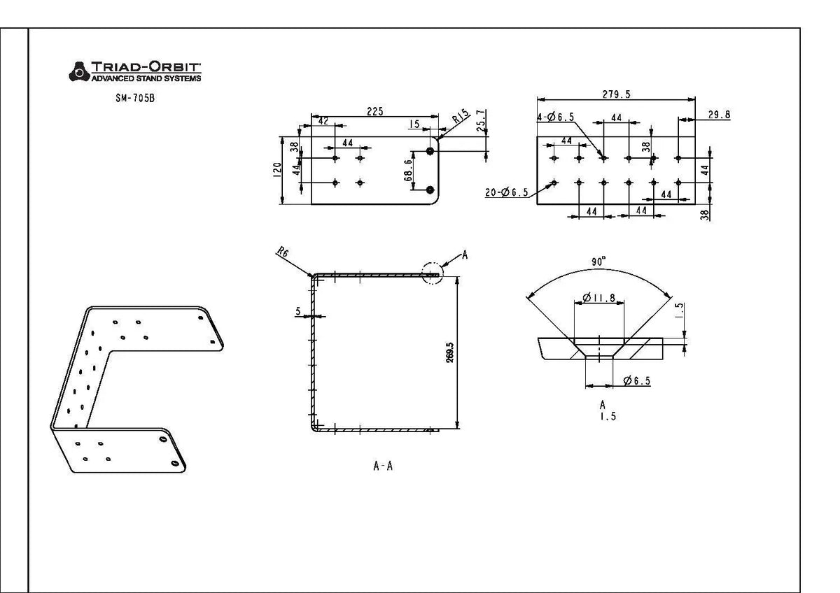 Triad-Orbit Speaker Mounting Bracket for JBL 705P Powered Speaker - Koala Audio