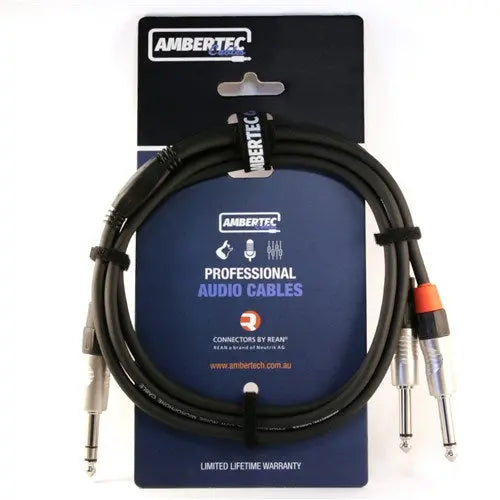 Ambertec Y CABLE 1.5M REAN 6.35MM TRS PLUG - 2 X 6.35MM TS PLUG Ambertec