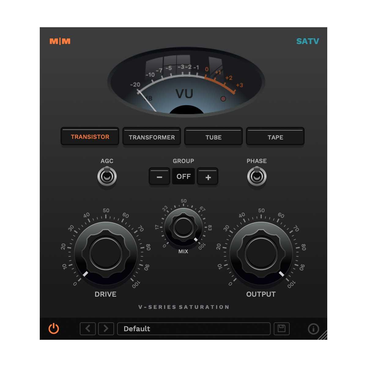 Four unique analogue modeled saturation modes Variable input drive, mix and output Control multiple instance groups Phase switch Automatic gain control 4x oversampling 64bit internal processing Formats: 64bit VST, VST3, AU and AAX Version: 4.2 SATV Manual