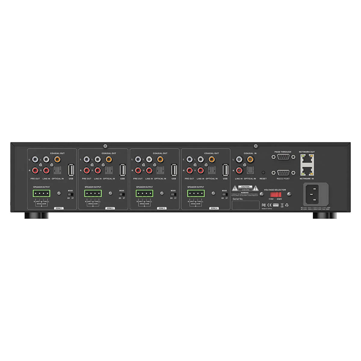 Specification Newest Firmware Version 4.6.519433.45  Streaming Protocol Spotify Connect, Tidal Connect, Airplay2, DLNA, UPnP, Qplay  Power Input 115-230V AC 50/60Hz  Network RJ45 Ethernet In RJ45 Ethernet Out  Audio Input 4 Zone Audio I/O: Analog RCA(2Vrms)  Digital Optical Input(PCM, Max 192kHz/24bit sample rate decode)  Master Audio I/O: Analog RCA(2Vrms)  Digital Optical Input(PCM, Max 192kHz/24bit sample rate decode) Coaxial Input(PCM, Max 192kHz/24bit sample rate decode)