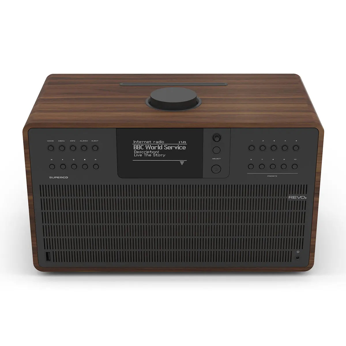 Revo SuperCD Walnut CD Player with Internet Radio, Spotify Connect, DAB+, FM and Bluetooth – Walnut Black