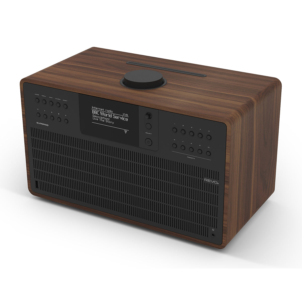 Revo SuperCD Walnut CD Player with Internet Radio, Spotify Connect, DAB+, FM and Bluetooth – Walnut Black