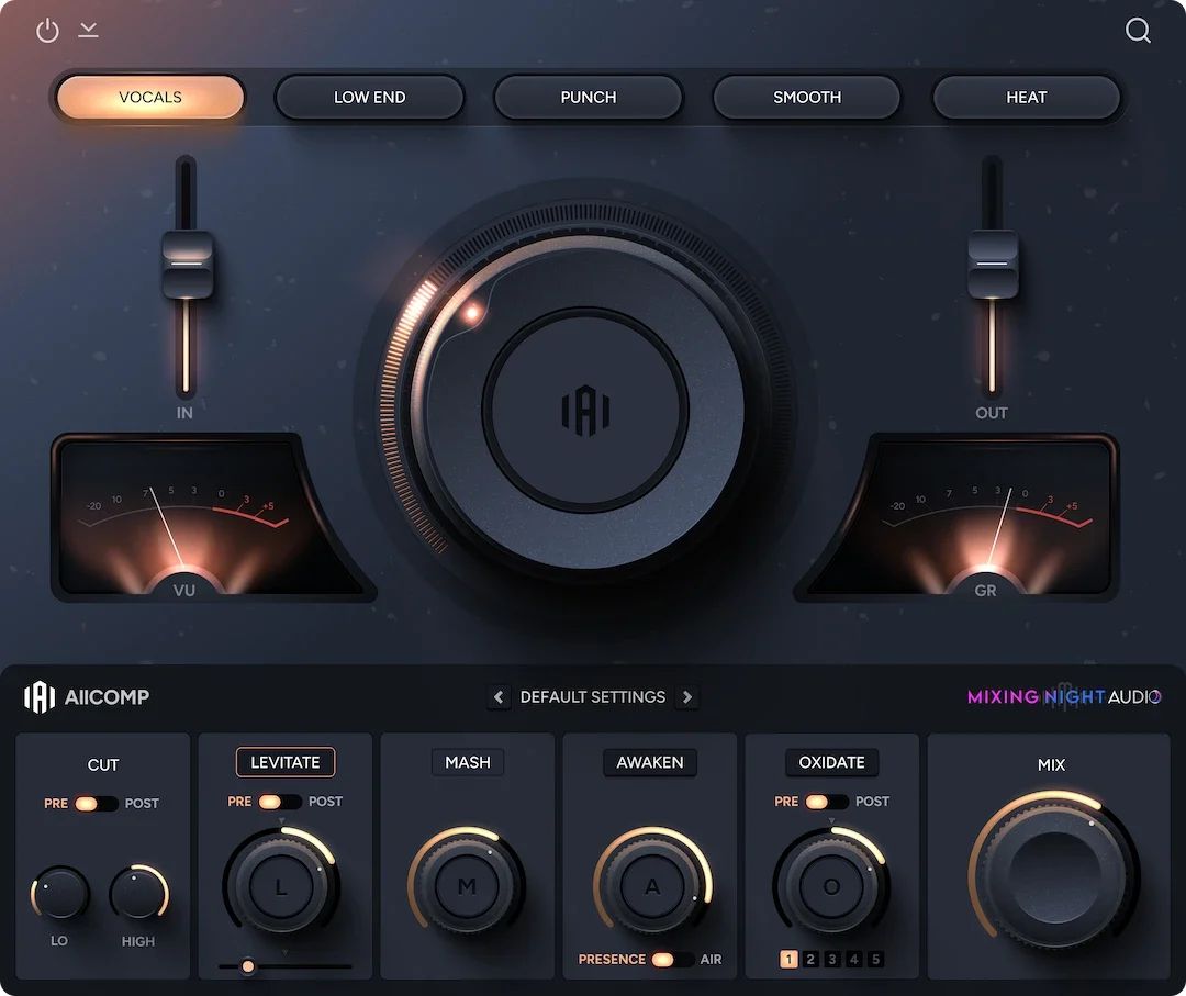 ALLCOMP compressor plugin interface showing the five compression chains
