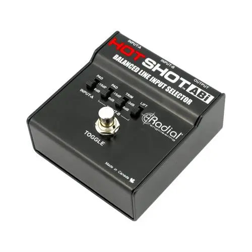 Radial HOTSHOT ABI Mic & line switcher, 2 XLR-F inputs and 1 XLR-M output. Balanced