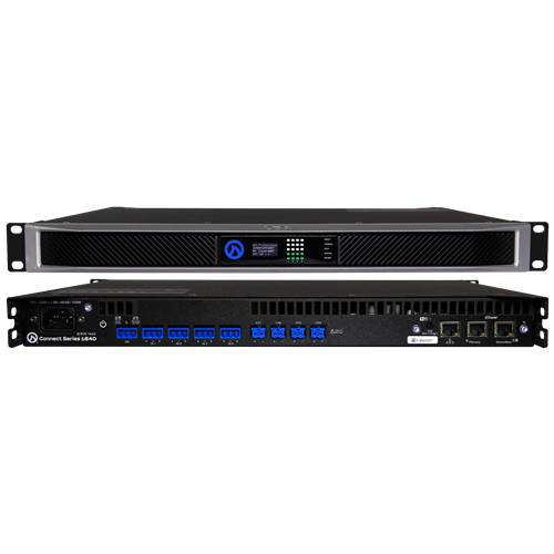 LEA Professional CS164D. 4x 160W amplifier. 2/4/8 ohm, 70/100V line. 1RU, half-rack. Dante/AES67. LEA