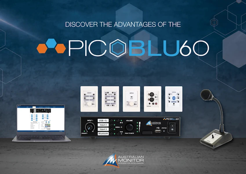 Australian Monitor PICOBLU60 Mixer Amplifier Half Rack 5 input 1 x 60W 100V/8Ohm