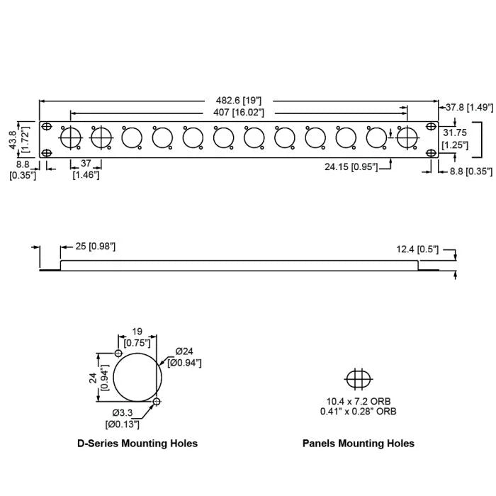 Penn Elcom R1269/1UK/12 1U Rack Panels Punched for 12 x D-Series Connectors