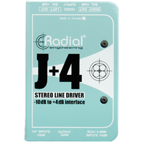 Radial Engineering J+4 - Active -10dB to +4dB stereo line driver with transformer isolated inputs