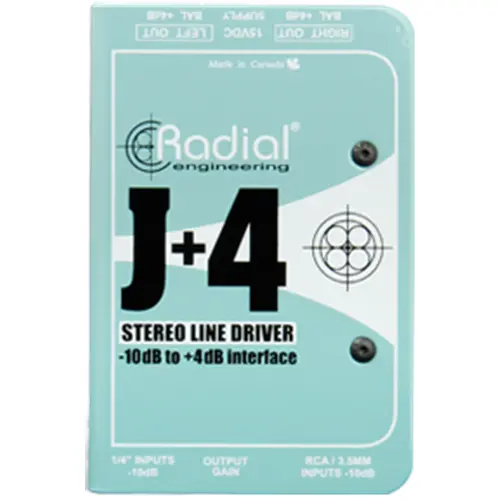 Radial Engineering J+4 - Active -10dB to +4dB stereo line driver with transformer isolated inputs Radial Engineering