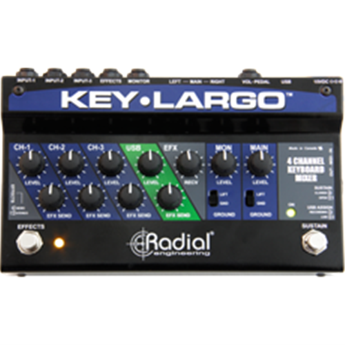 Radial Engineering KEY-LARGO Keyboard mixer, 3 stereo inputs, effects bus, USB, balanced DI outs