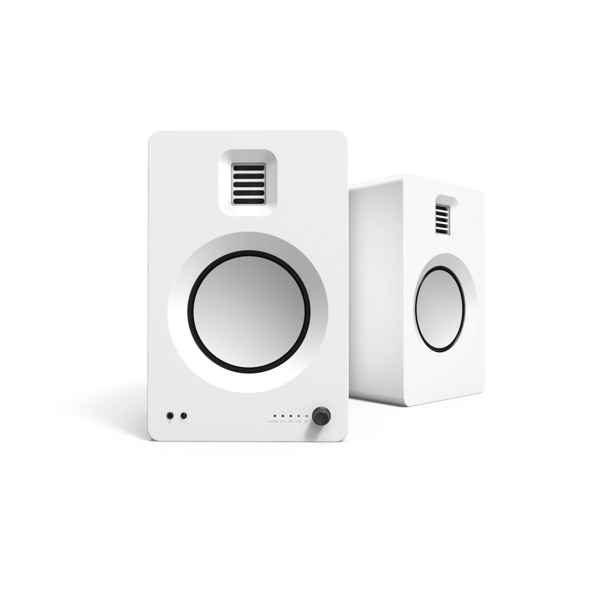 Kanto TUK 260W Powered Bookshelf Speakers with - Pair, Matte White with SX22W White Stand Bundle