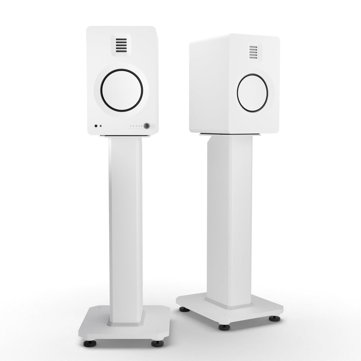 Kanto TUK 260W Powered Bookshelf Speakers with - Pair, Matte White with SX22W White Stand Bundle