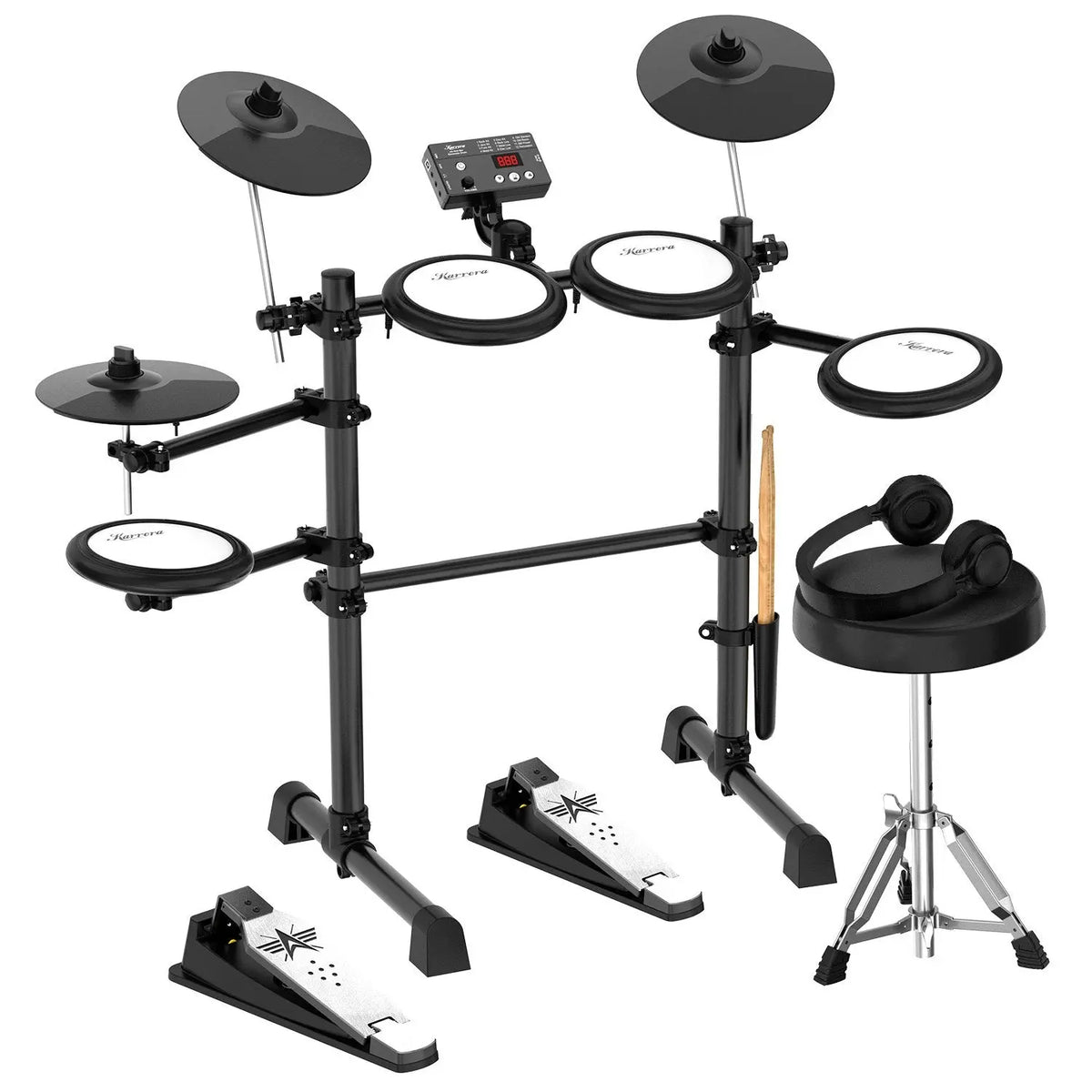 Karrera TDX-16 Electronic Drum Kit with LCD, Toms, Snares Quiet Mesh Pads & Pedals, Adjustable Stool, Headphones Koala Audio