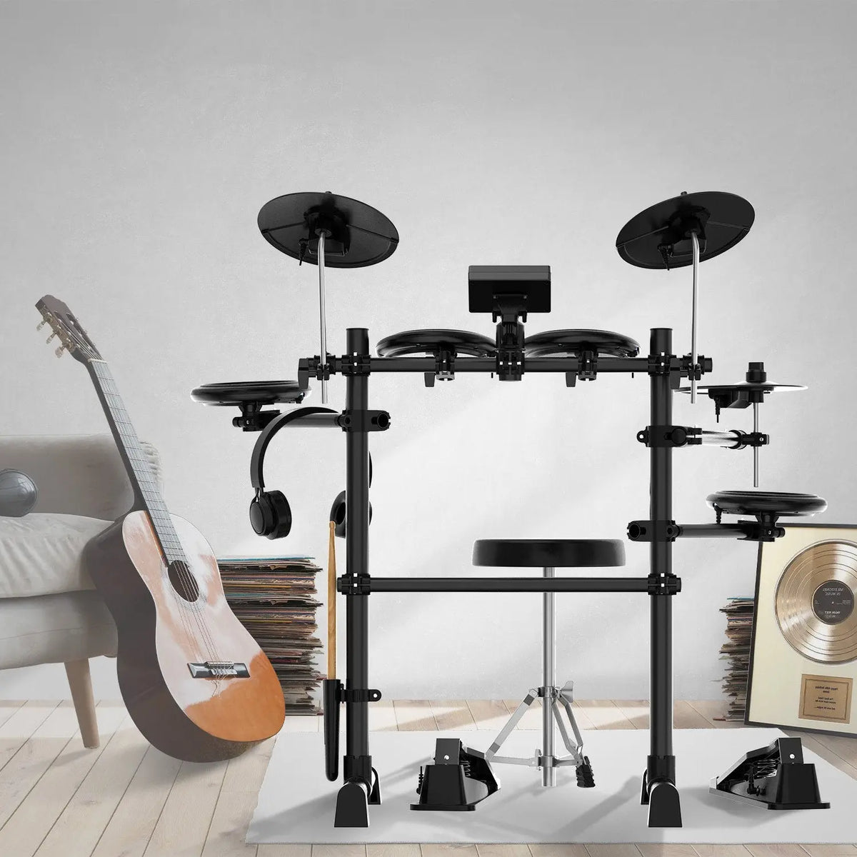 Karrera TDX-16 Electronic Drum Kit with LCD, Toms, Snares Quiet Mesh Pads & Pedals, Adjustable Stool, Headphones Koala Audio