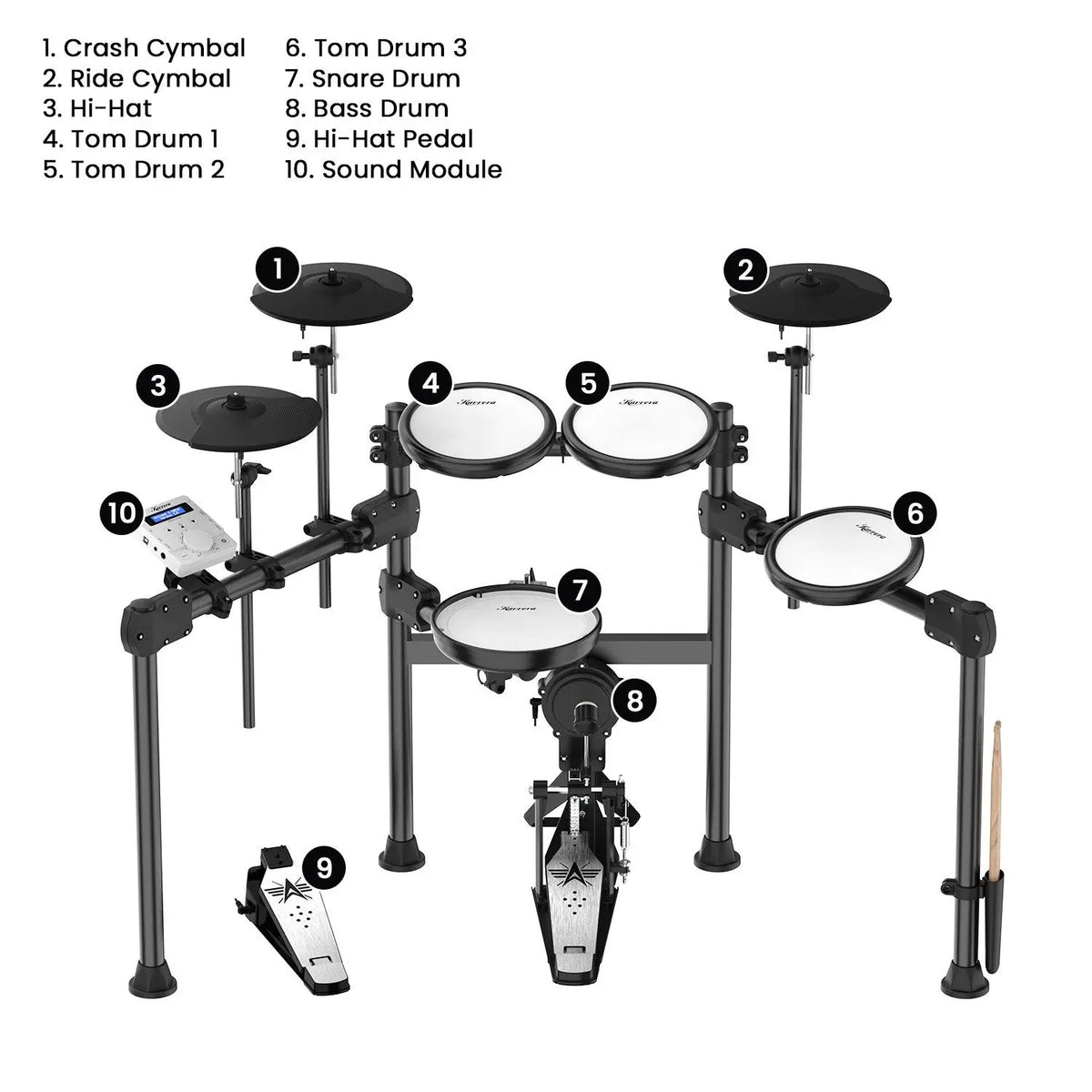 Karrera X23 Electronic Drum Kit with Sound Module, 3 Toms, Snare Quiet Mesh Drum Heads, Cymbals & Pedal Koala Audio