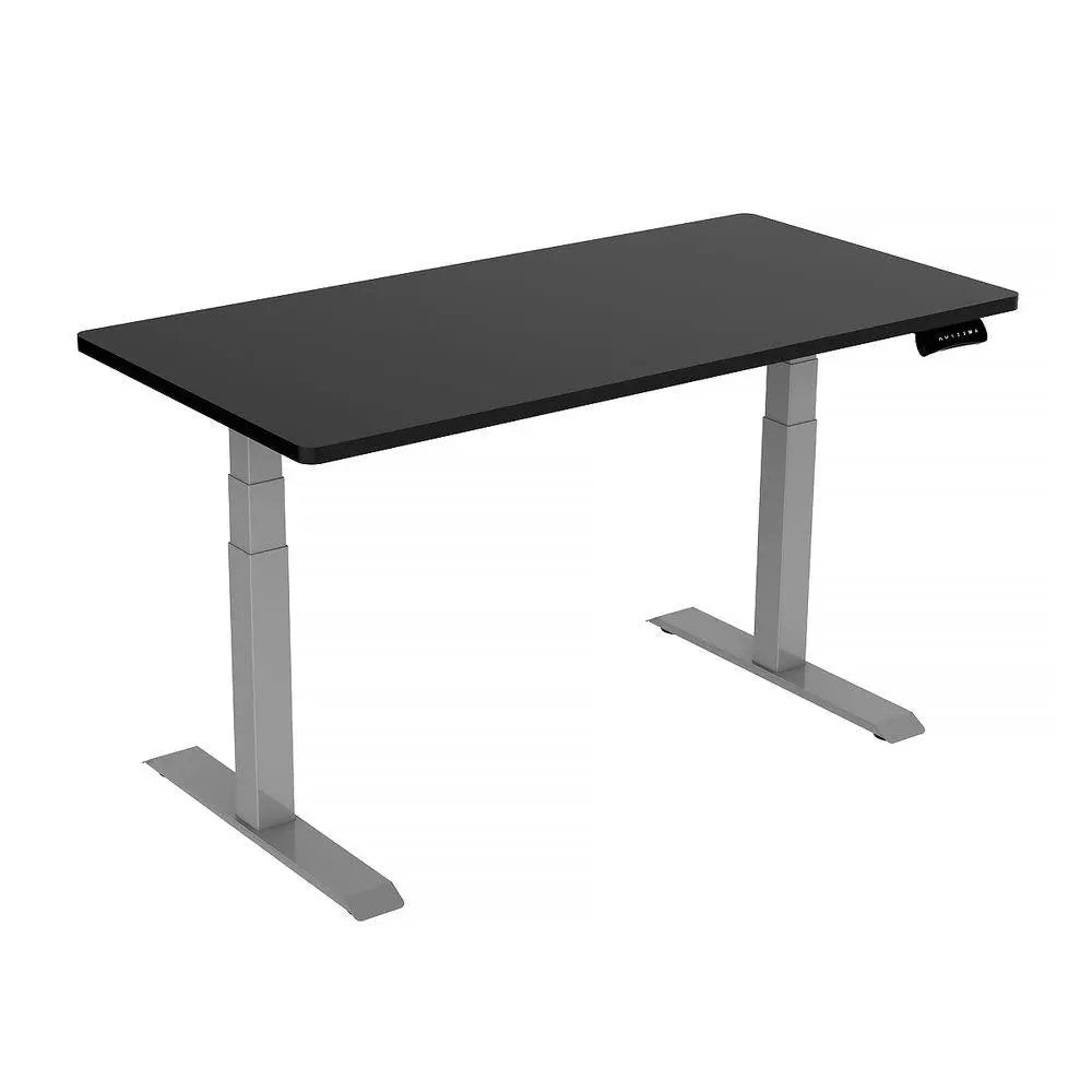 140cm Standing Desk Height Adjustable Sit Stand Motorised Grey Dual Motors Frame Black Top - Koala Audio