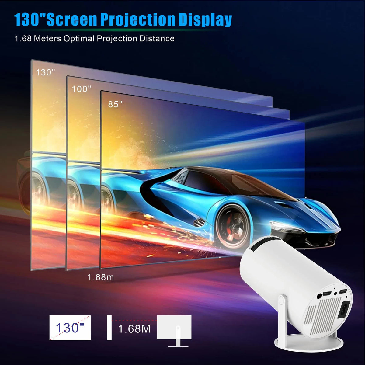 HY300PRO Portable Projector - 4K Decoding, Wi-Fi 6, 720P HD with 160 ANSI Lumens