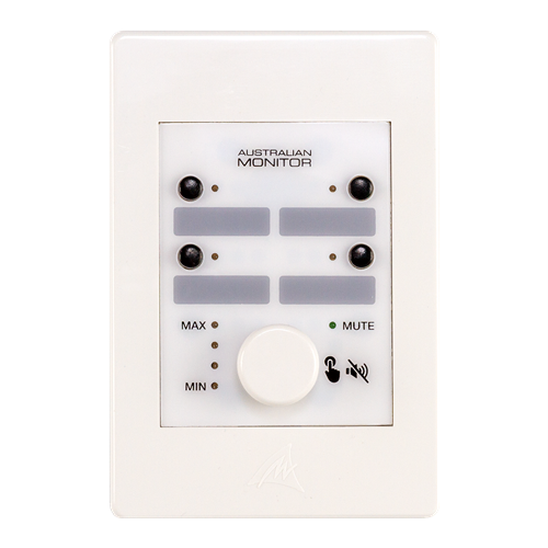 Australian Monitor 4 Button Wall Control Panel with Rotary Encoder White WP4R-W for the ZONEMIX Solution