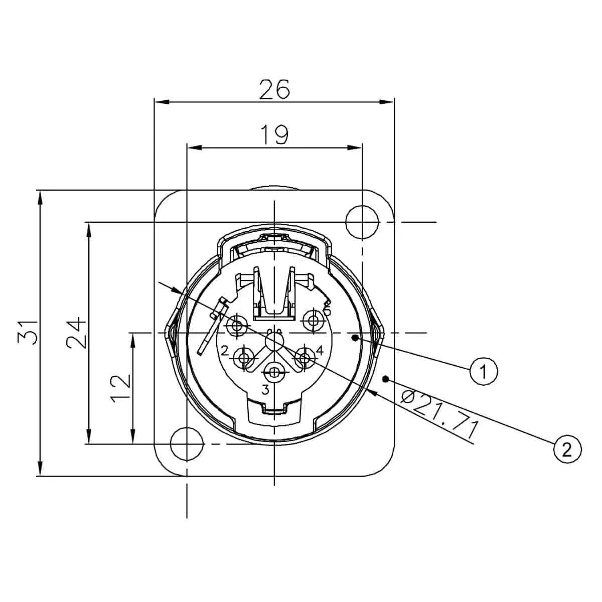 Enova XL15FB XLR chassis connector female 5-pin black metal housing solder cups Enova