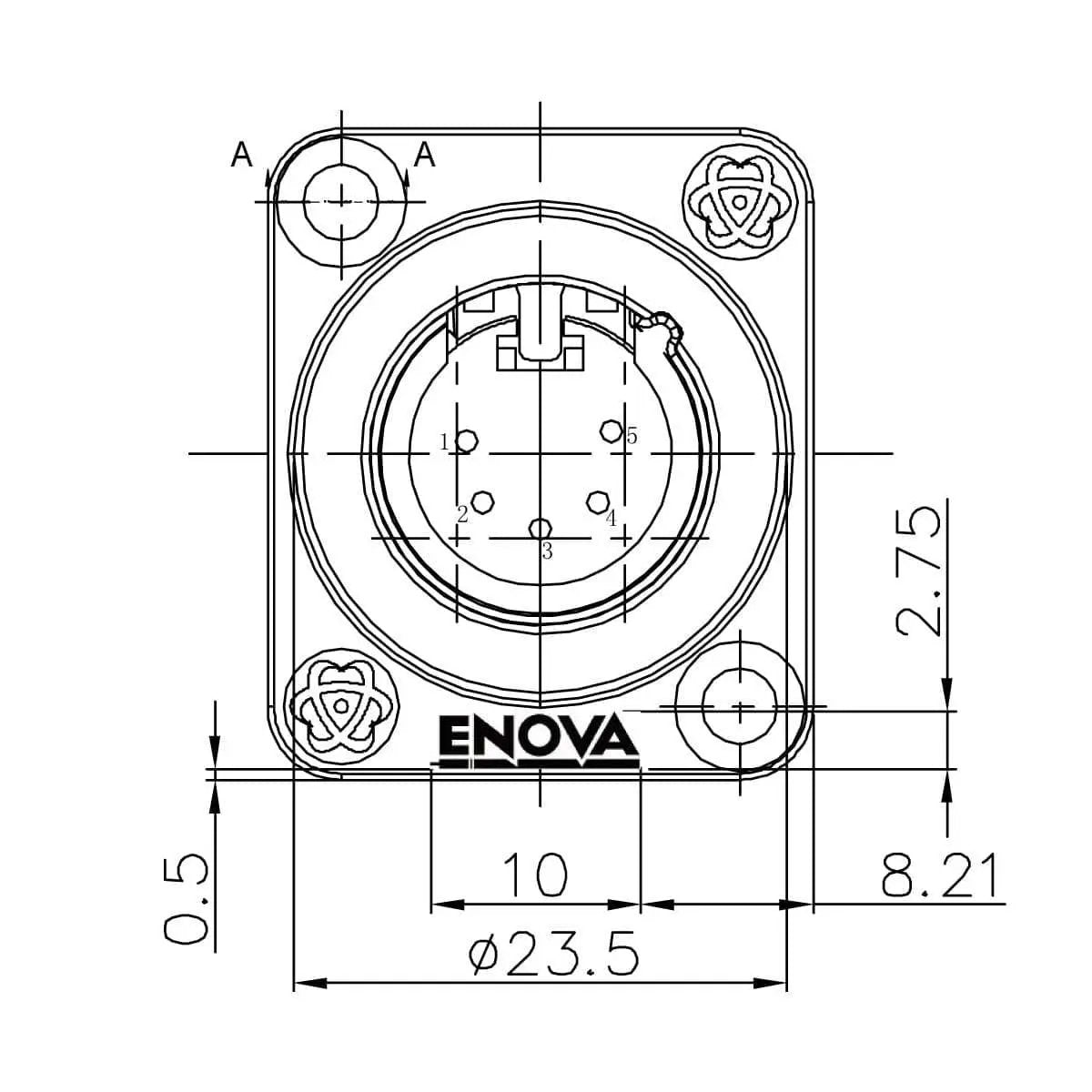 Enova XL15MB-W XLR chassis connector male 5-pin IP65 black plastic housing solder cups Enova