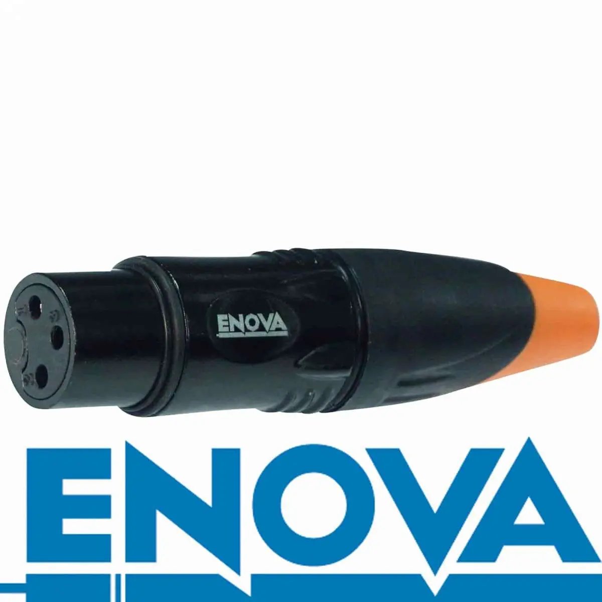 Enova XL23FB-W XLR cable connector female 3-pin IP65 black housing and orange boot solder cups Enova