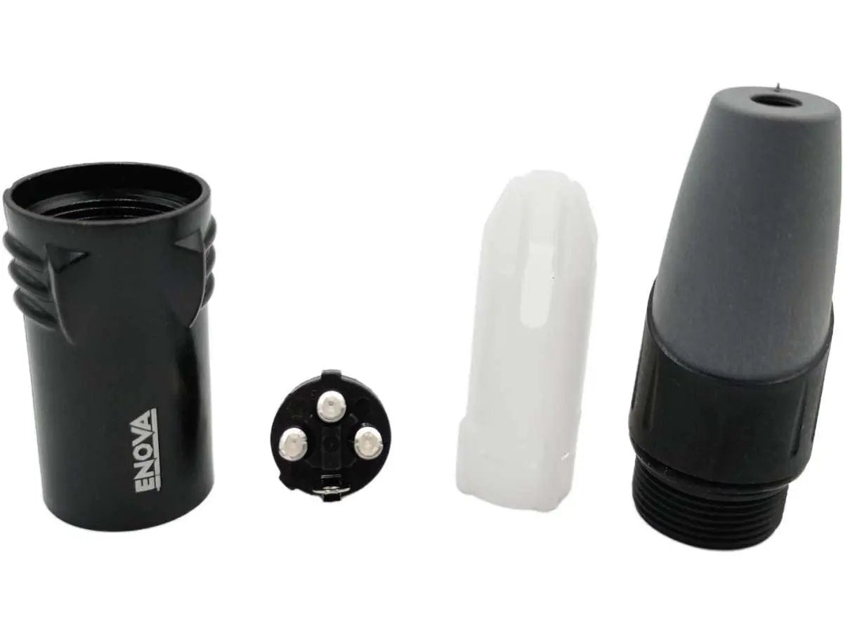Enova XL23MB XLR cable connector male 3-pin black housing and grey boot solder cups Enova
