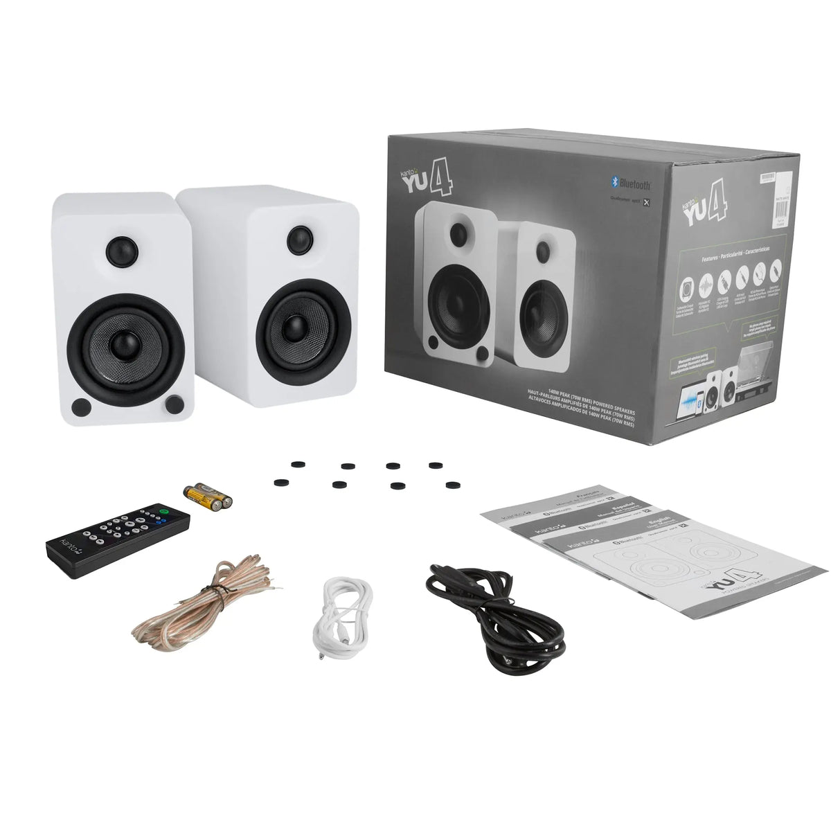 Kanto YU4 140W Powered Bookshelf Speakers with Bluetooth and Phono Preamp - Pair, Matte White Kanto