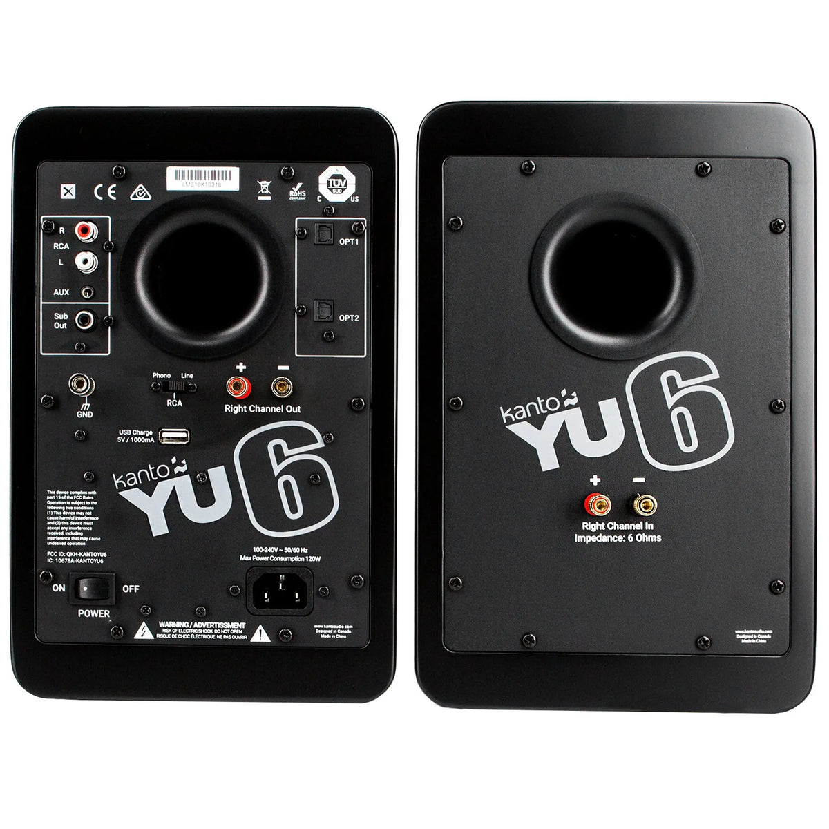 Kanto YU6 200W Powered Bookshelf Speakers with Bluetooth and Phono Preamp - Pair, Matte Black Kanto