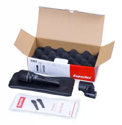 Superlux D107A Professional vocal mic. Cardioid Max SPL 150dB, 250?, -54dBV/Pa sensitivity. On/off switcH Superlux