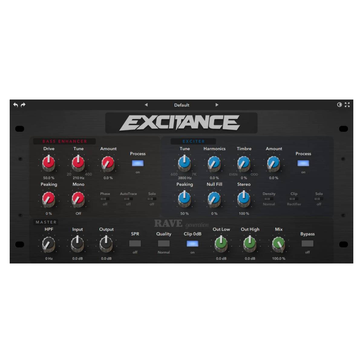 Rave Generation Excitance Dual-Process Exciter and Bass Enhancer Plug-In