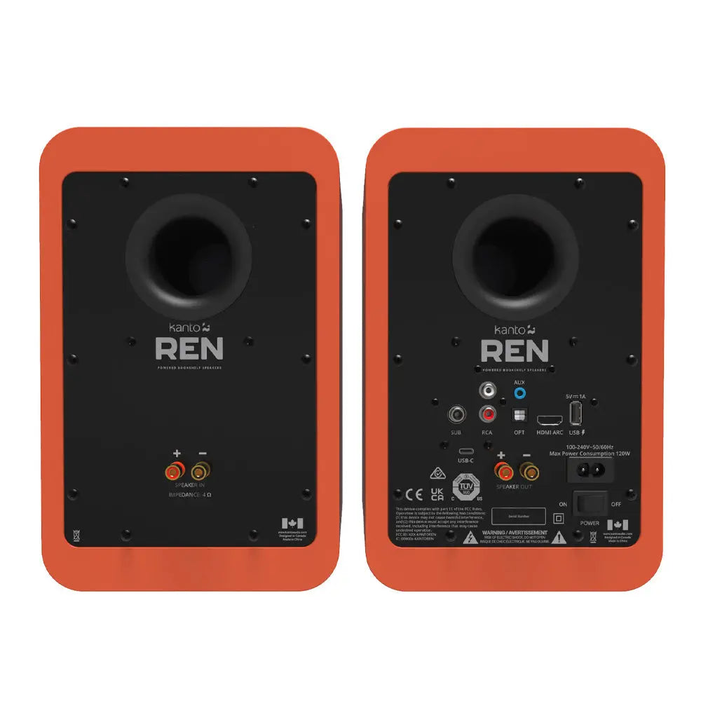 Kanto REN 200W Powered Bookshelf Speakers with HDMI ARC, USB-C, and Bluetooth 5.3 - Matte Orange, Pair Kanto