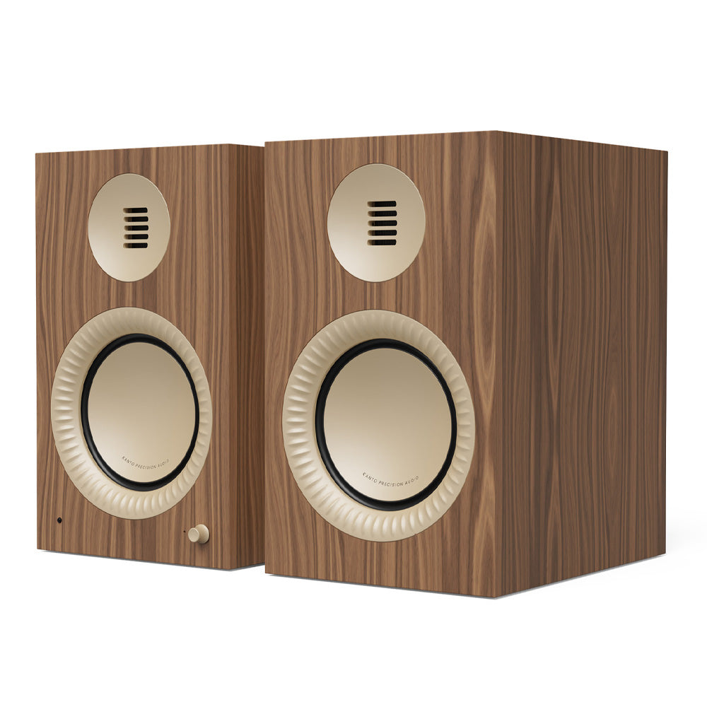 Kanto TUK (2nd Gen) Grand 320 W Premium Powered Speaker System with Bluetooth 5.4, Dual RCA and USB-C Inputs, Matte Walnut w/ Rose Gold