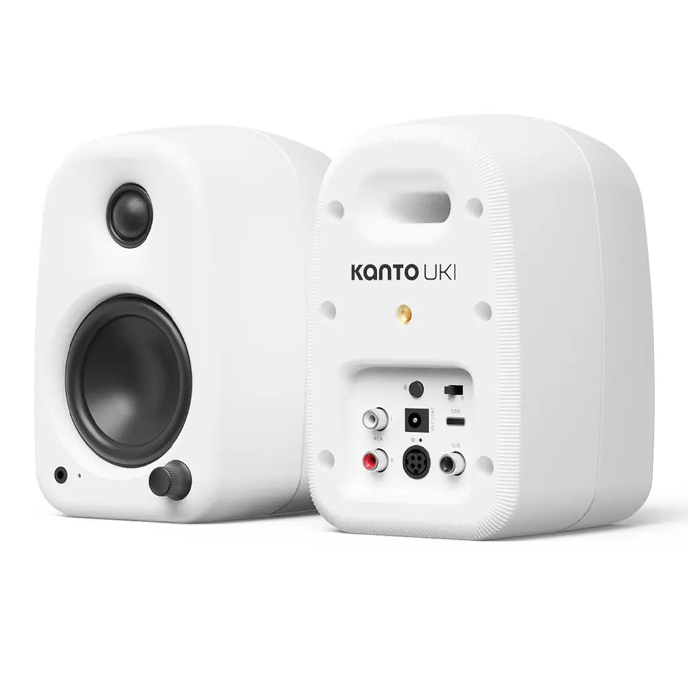Kanto UKI 100W Desktop Speakers with Bluetooth, USB-C, Headphone out, Chalk (Matte White), Pair Kanto